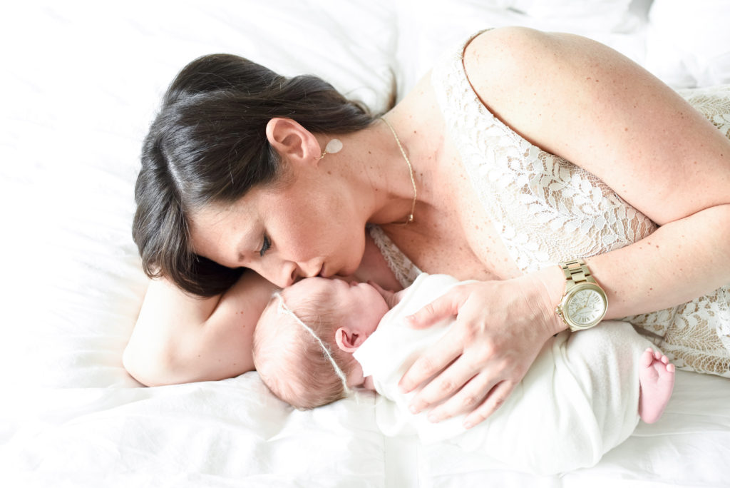 newborn baby girl and mom lifestyle home photography